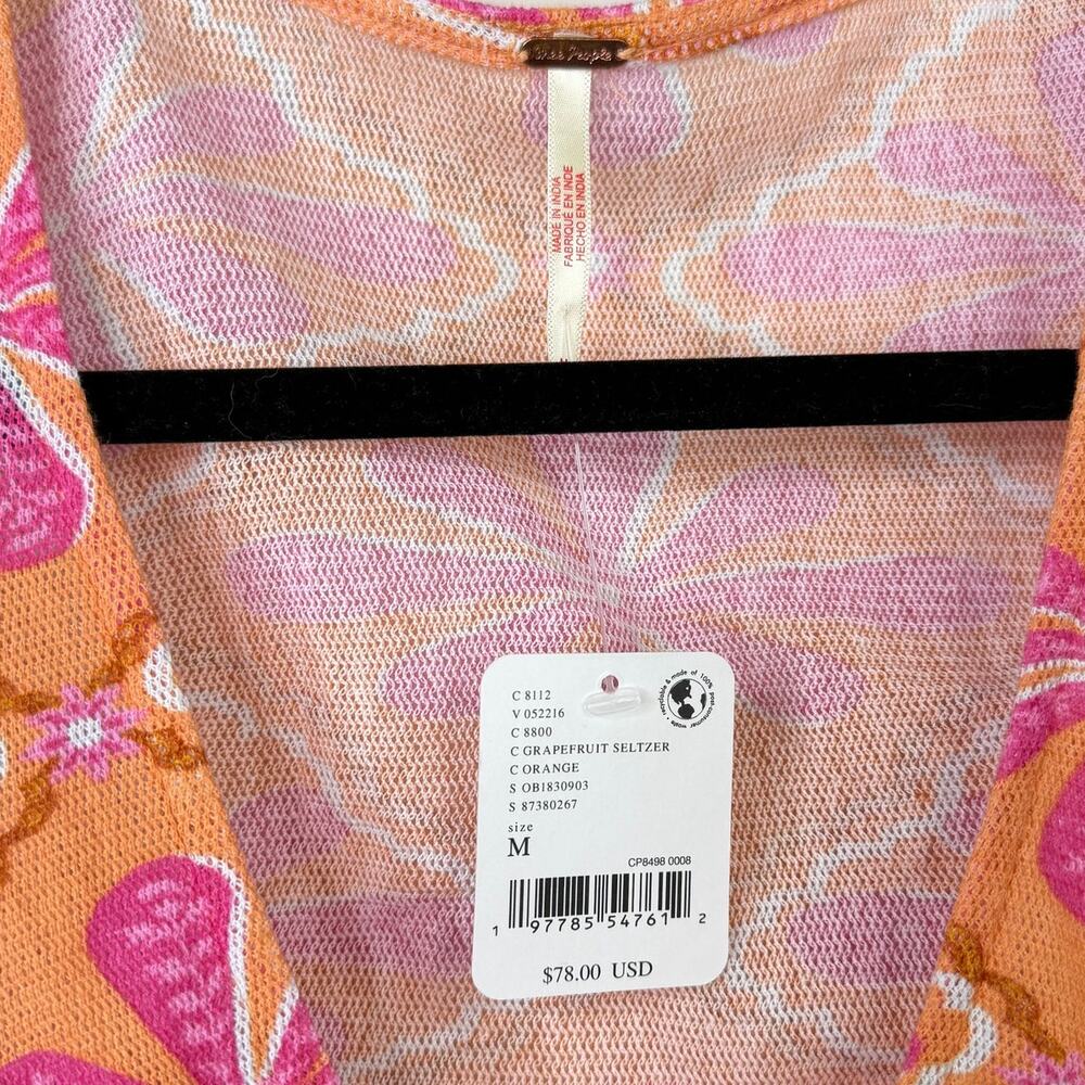 NEW Free People Through The Meadow Grapefruit Seltzer Orange Ruched Retro Top - Picture 12 of 13